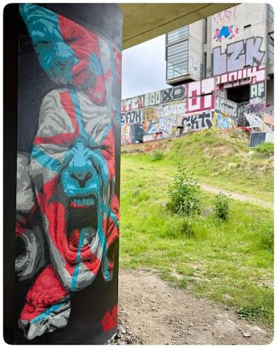 Portrait graffiti 132 avec perroquet au Spot 13
